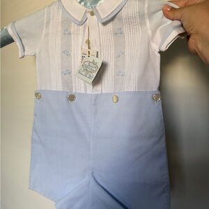 Baby boy White and Light Blue Baby Romper shortall 18mons